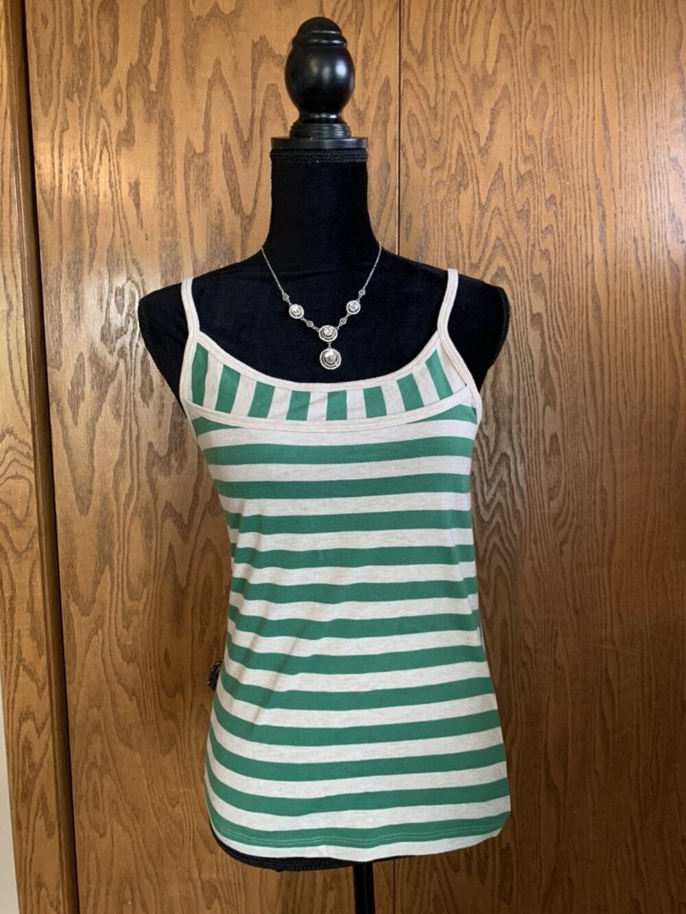 Old Navy Womens Shirt Size Small Green Tan Striped Tank Top